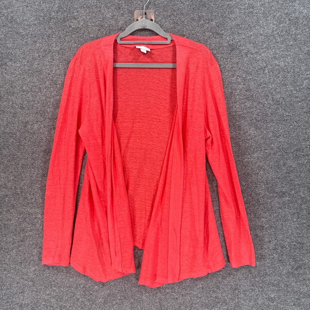 J.Jill Cardigan Sweater Women Medium Orange Linen Draped Open Front Lightweight